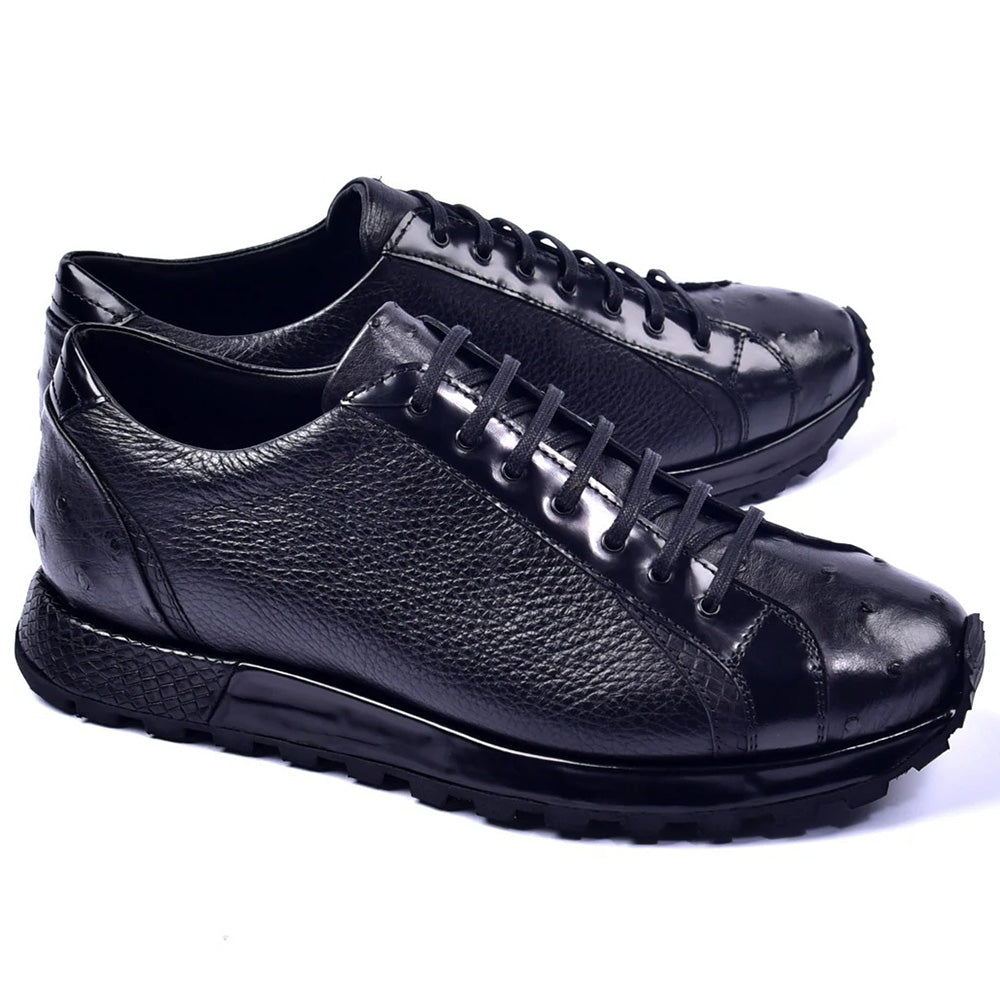 Corrente C001304-5581 Genuine Ostrich Fashion Sneakers Black