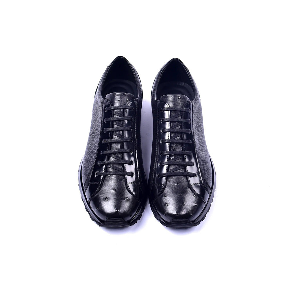 Corrente C001304-5581 Genuine Ostrich Fashion Sneakers Black