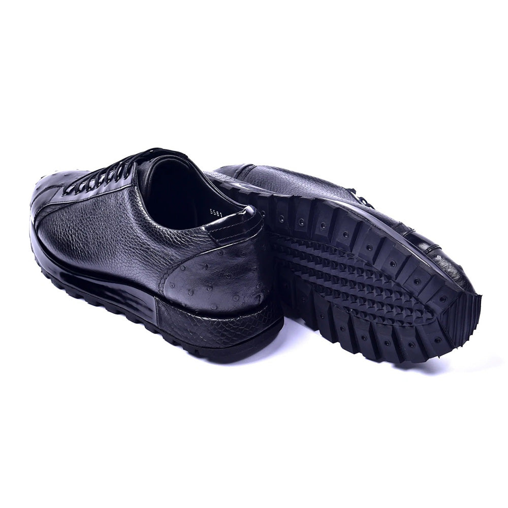 Corrente C001304-5581 Genuine Ostrich Fashion Sneakers Black