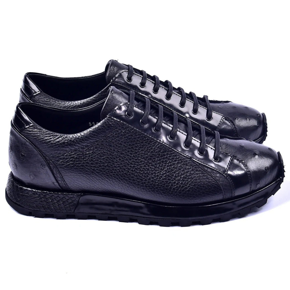 Corrente C001304-5581 Genuine Ostrich Fashion Sneakers Black