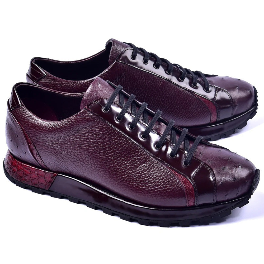 Corrente C001305-5581 Genuine Ostrich Fashion Sneakers Burgundy