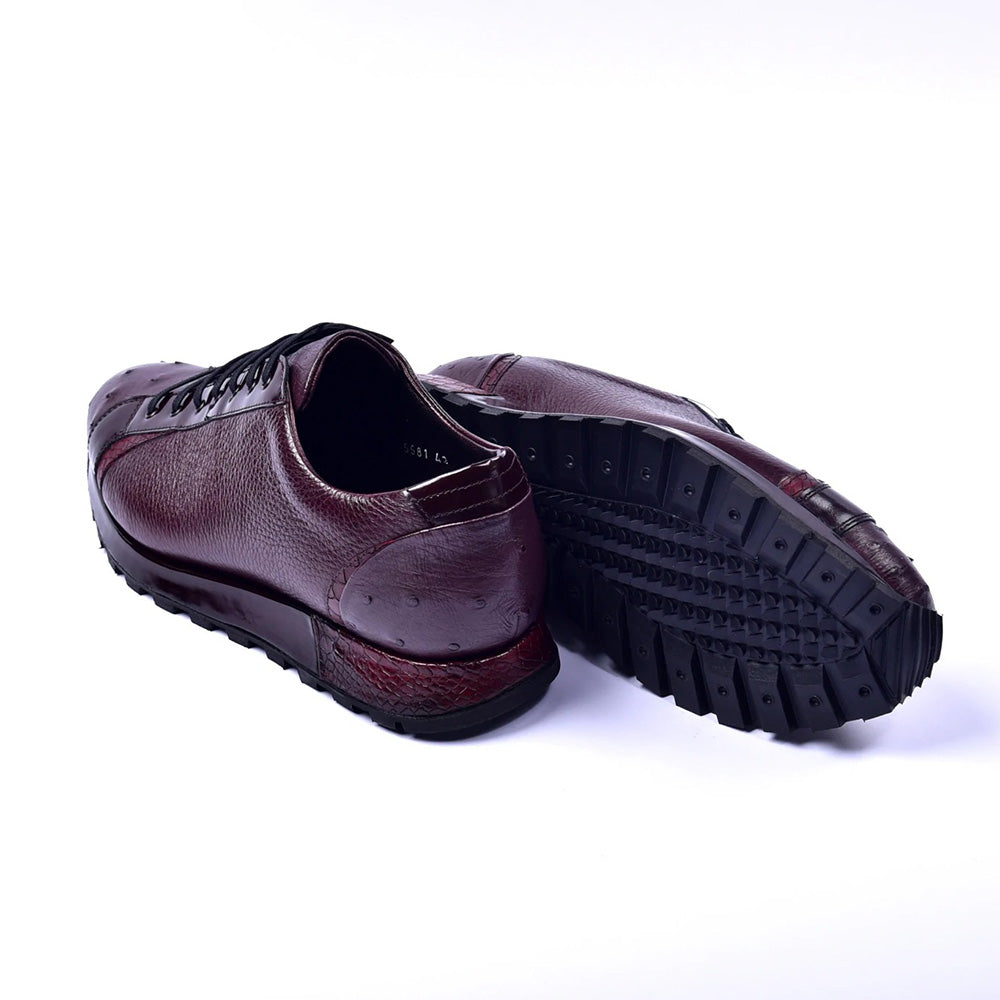 Corrente C001305-5581 Genuine Ostrich Fashion Sneakers Burgundy