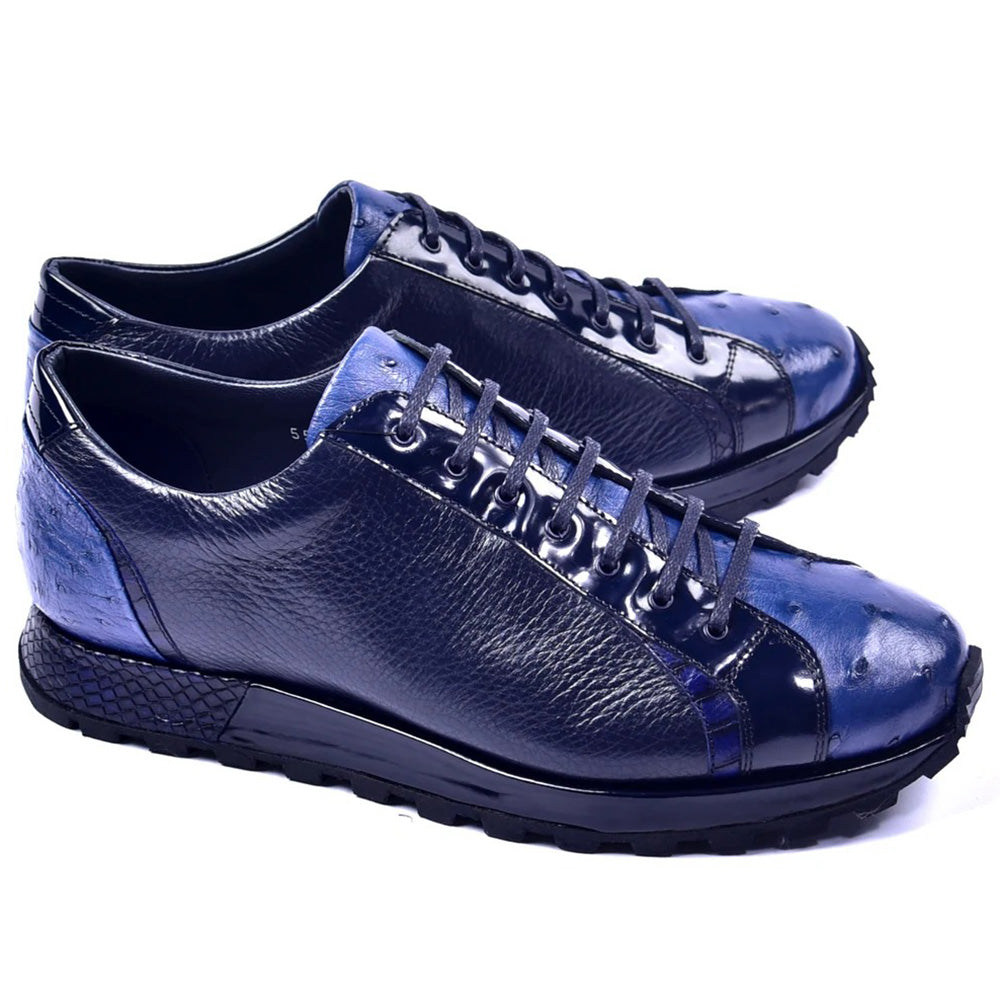Corrente C001306-5581 Genuine Ostrich Fashion Sneakers Navy