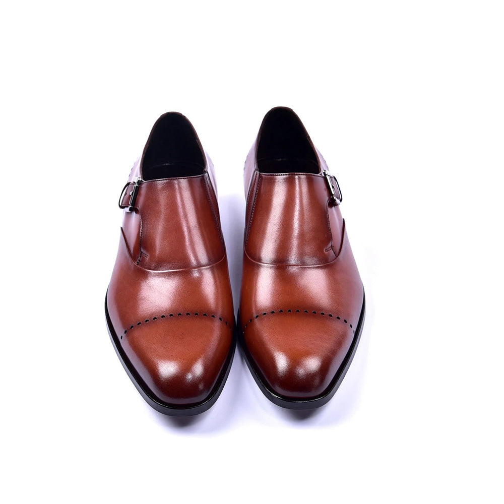 Corrente C001402-4313 Cap Toe Monkstrap Shoes Tan