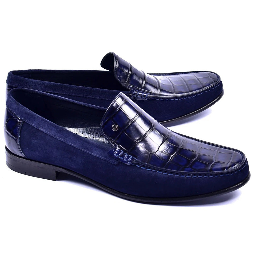 Corrente C001405-3898C Suede / Croco Print Shoes Navy