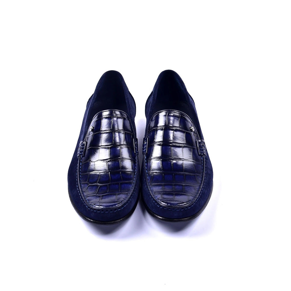 Corrente C001405-3898C Suede / Croco Print Shoes Navy