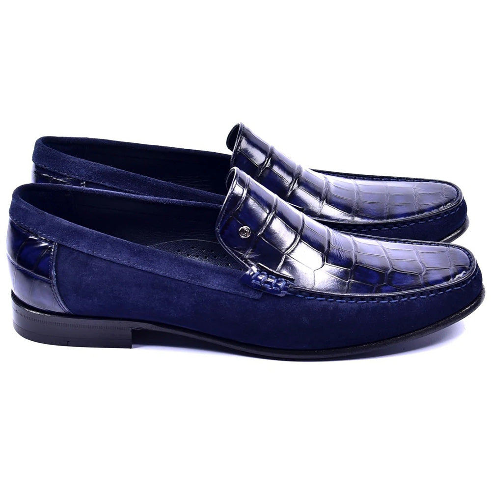 Corrente C001405-3898C Suede / Croco Print Shoes Navy