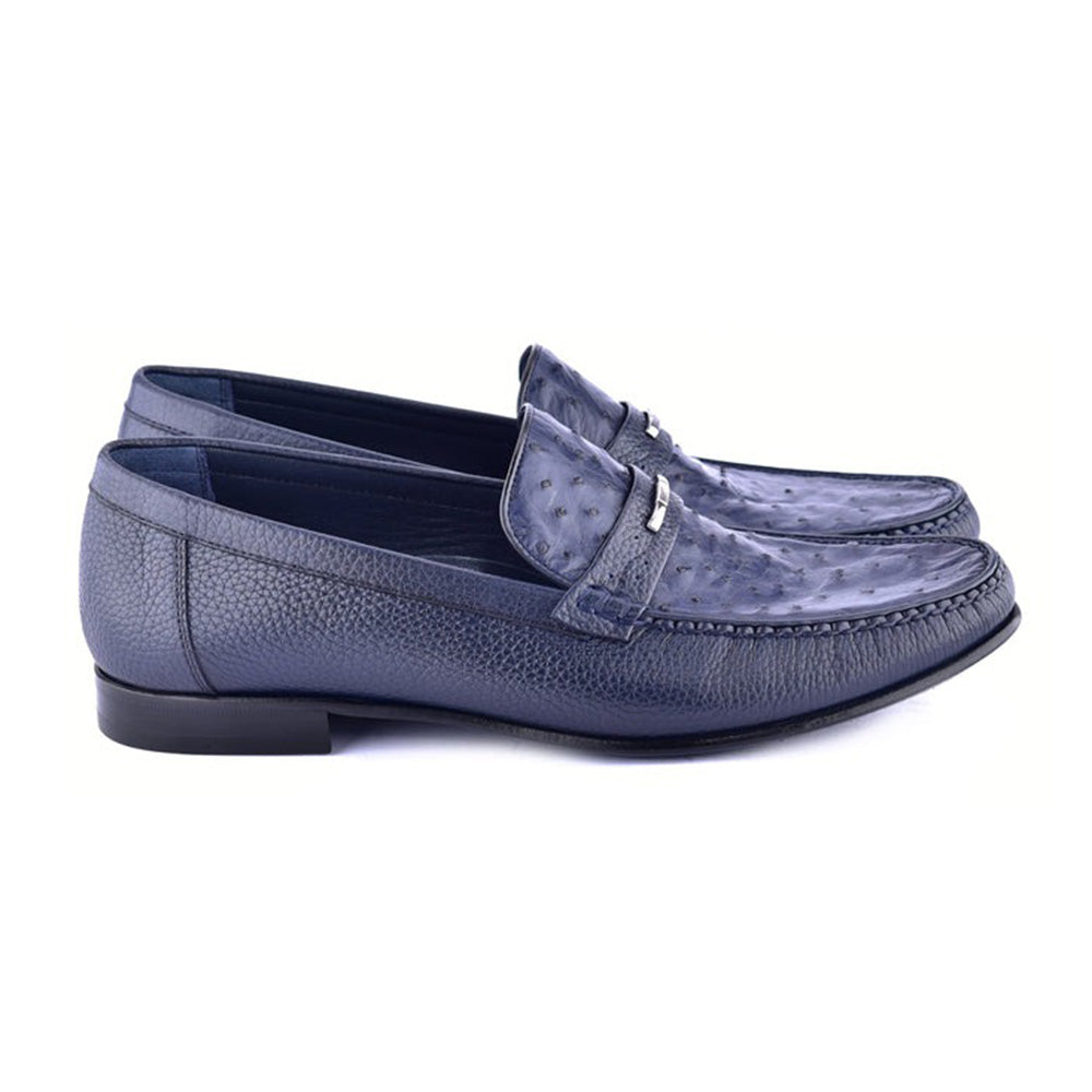 Corrente C0014052-3898Ost Genuine Ostrich / Deerskin Loafers Navy