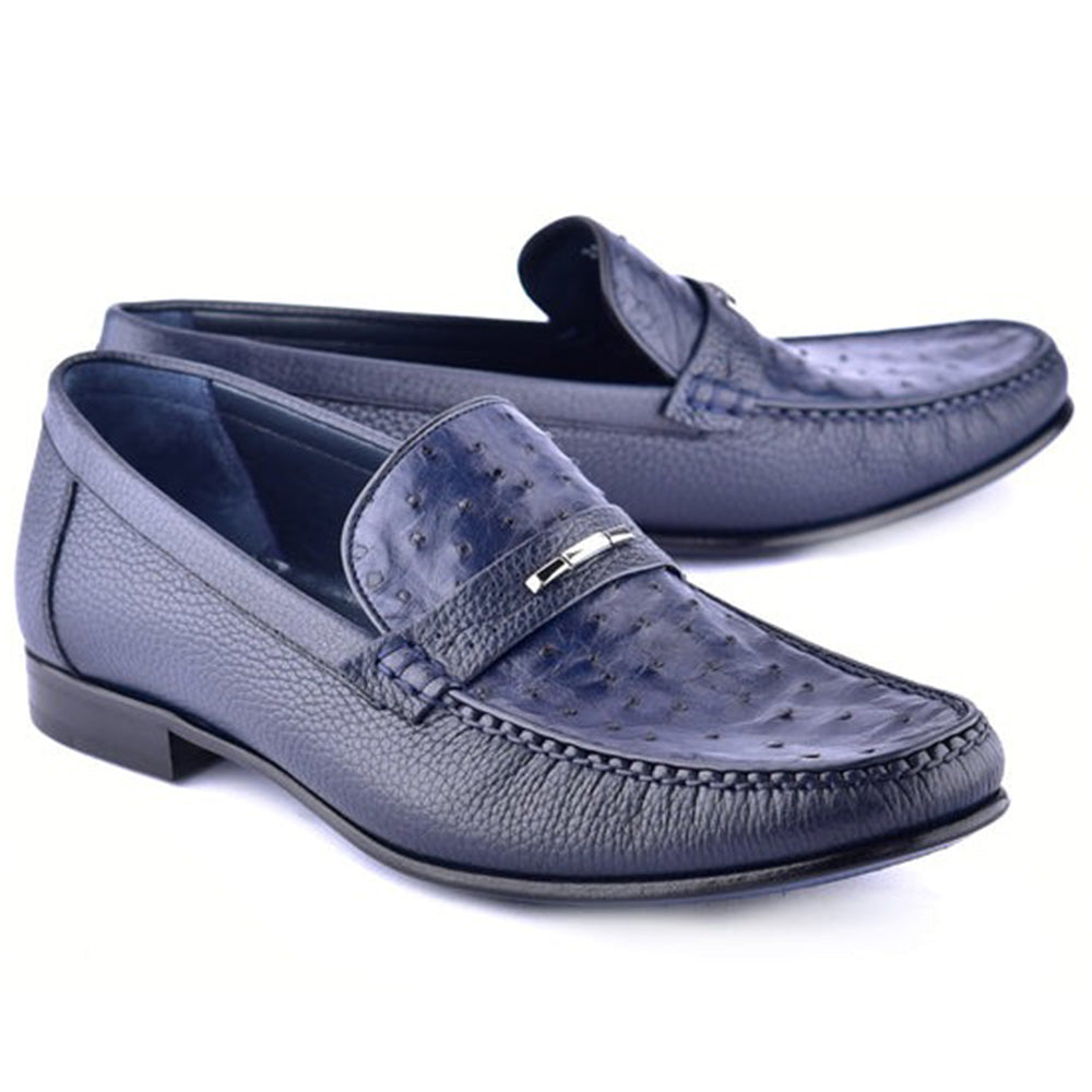 Corrente C0014052-3898Ost Genuine Ostrich / Deerskin Loafers Navy