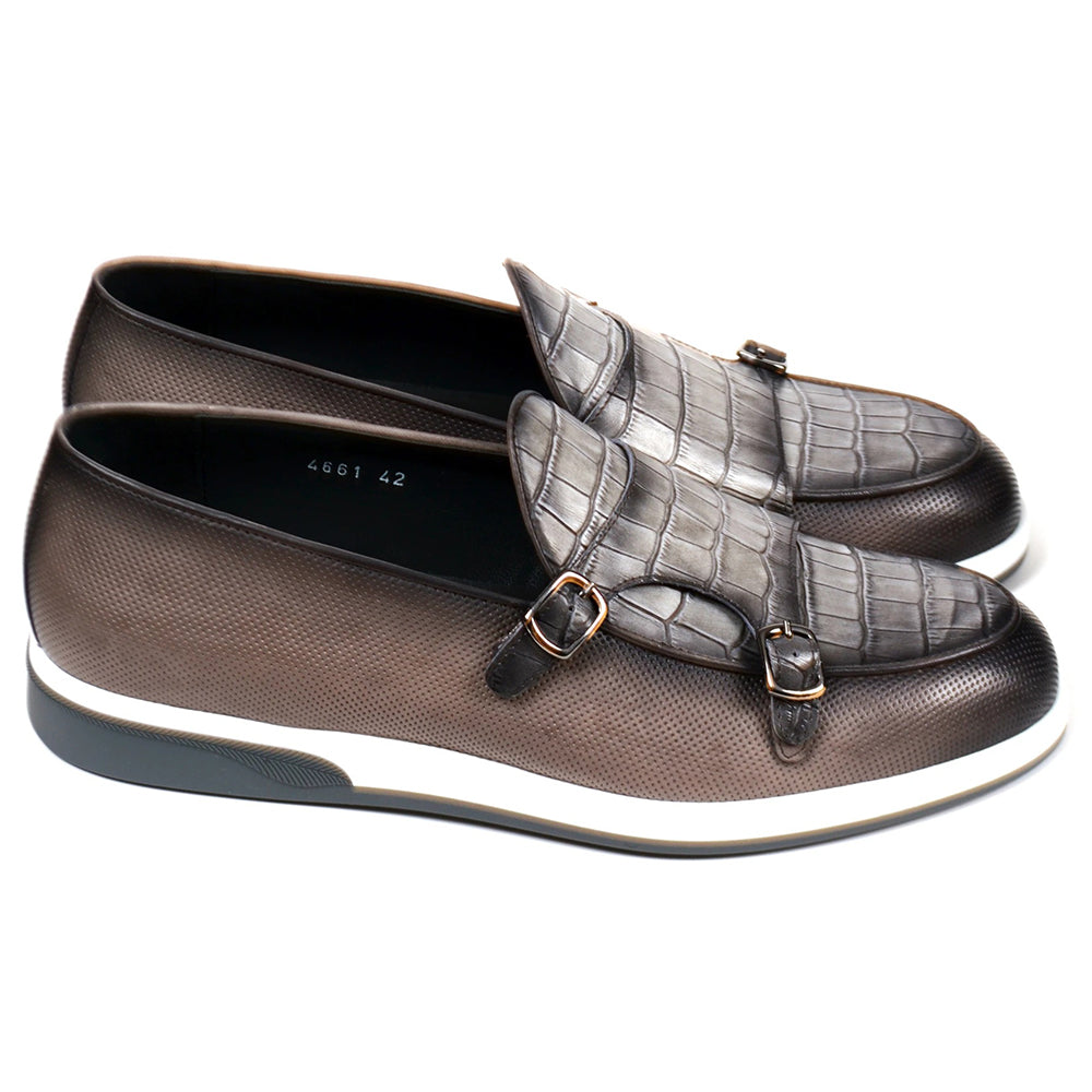 Corrente C0016-4661SP Double Monk Strap Loafers Gray