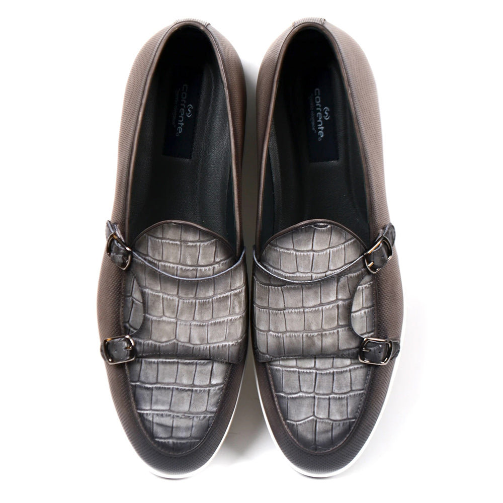Corrente C0016-4661SP Double Monk Strap Loafers Gray