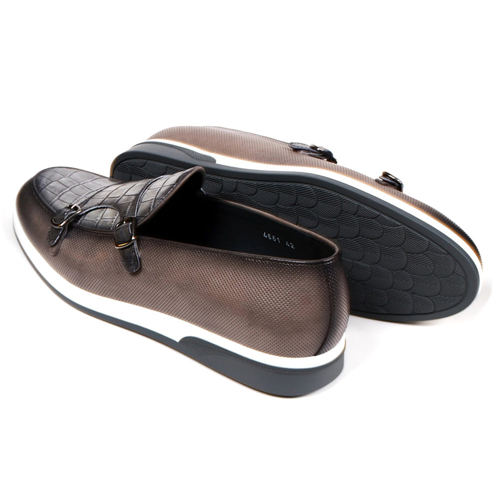 Corrente C0016-4661SP Double Monk Strap Loafers Gray