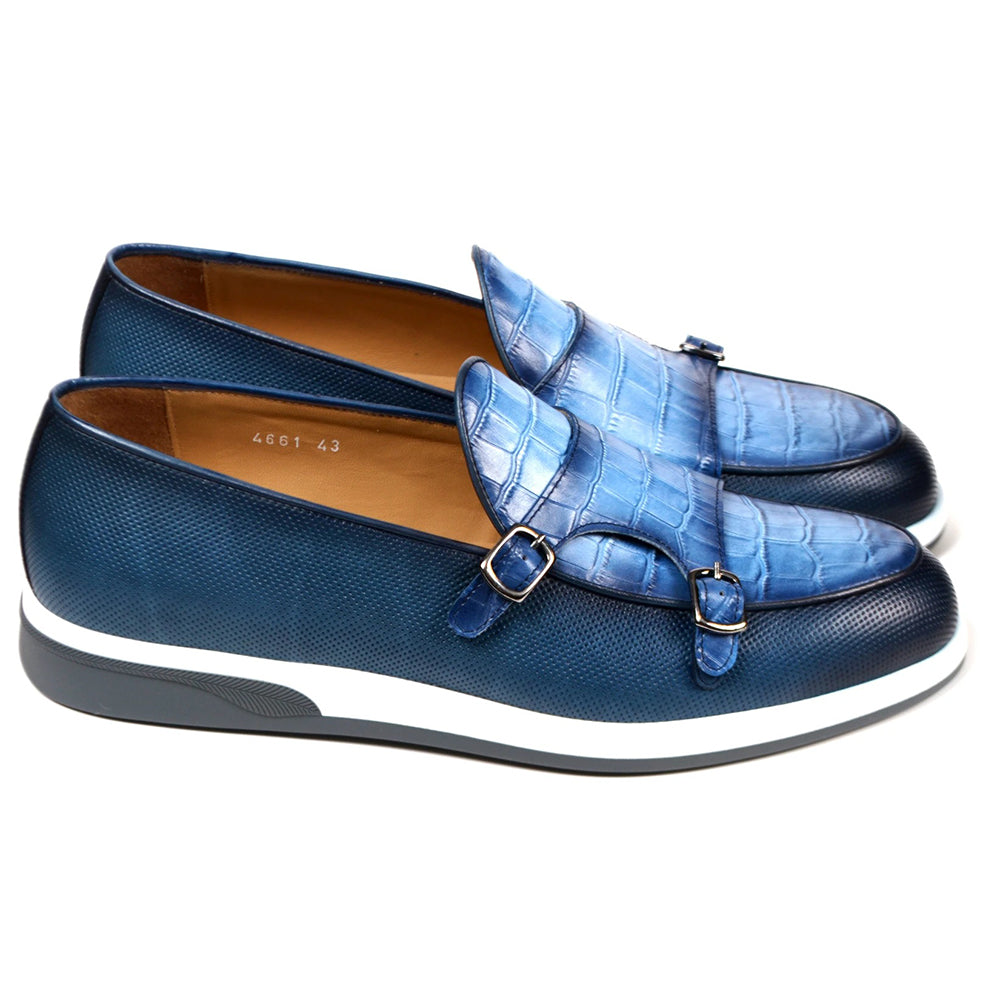 Corrente C0017-4661SP Double Monk Strap Loafers Blue