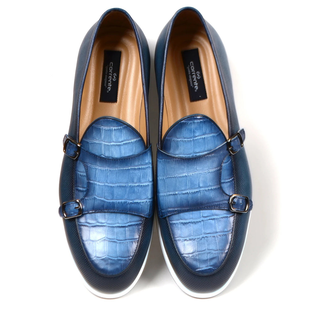 Corrente C0017-4661SP Double Monk Strap Loafers Blue