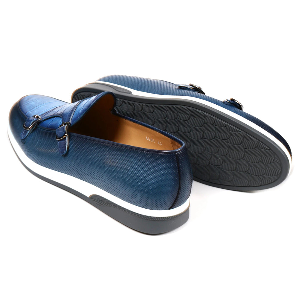 Corrente C0017-4661SP Double Monk Strap Loafers Blue
