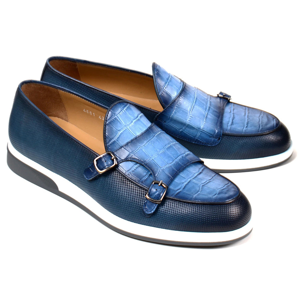 Corrente C0017-4661SP Double Monk Strap Loafers Blue