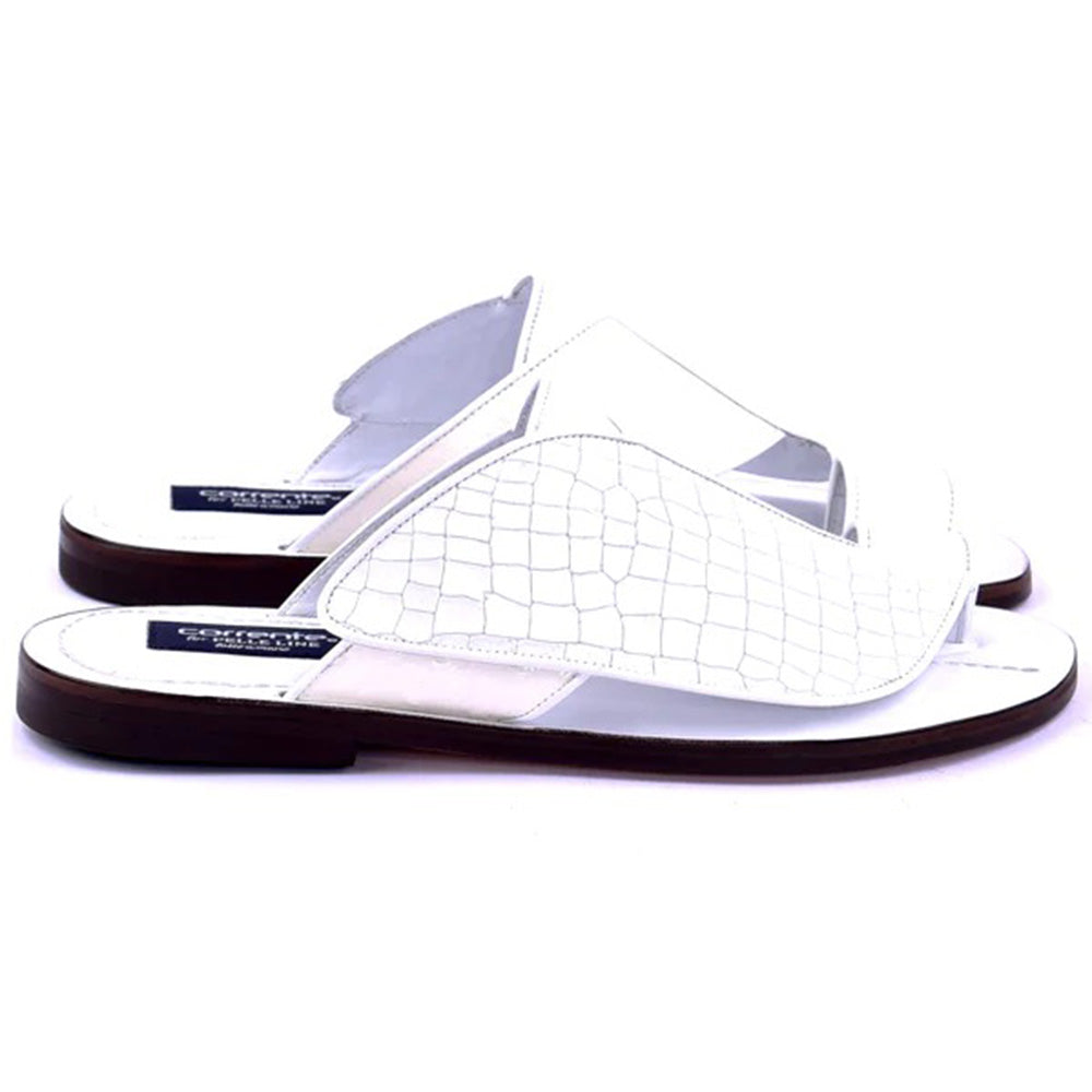 Corrente C0052-5830 Croco Print & Ostrich Leather Sandals White