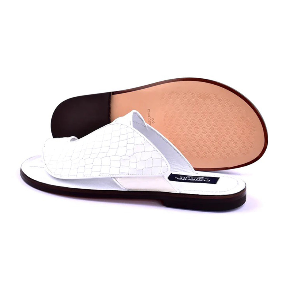 Corrente C0052-5830 Croco Print & Ostrich Leather Sandals White