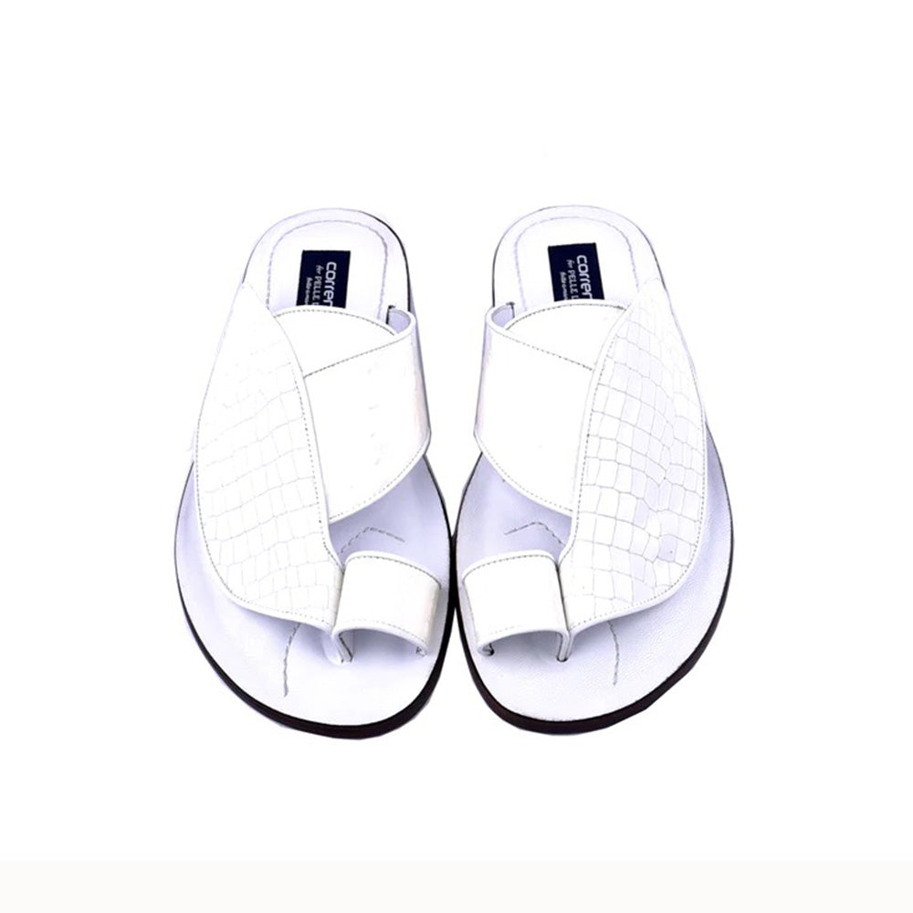 Corrente C0052-5830 Croco Print & Ostrich Leather Sandals White