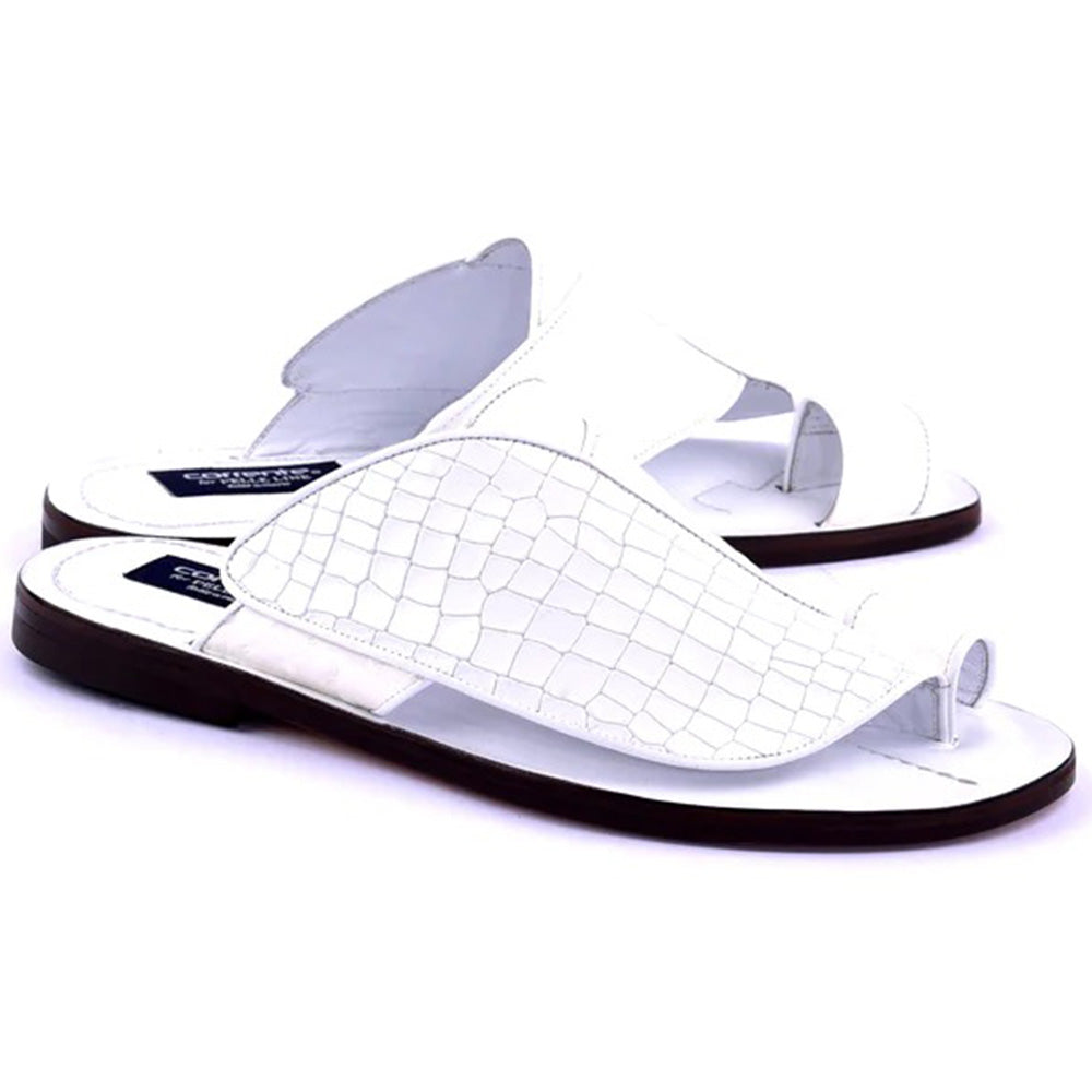 Corrente C0052-5830 Croco Print & Ostrich Leather Sandals White