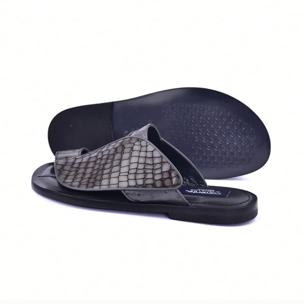 Corrente C0053-5830 Croco Print & Ostrich Leather Sandals Grey