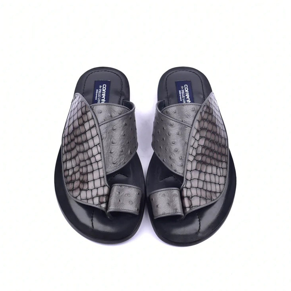 Corrente C0053-5830 Croco Print & Ostrich Leather Sandals Grey
