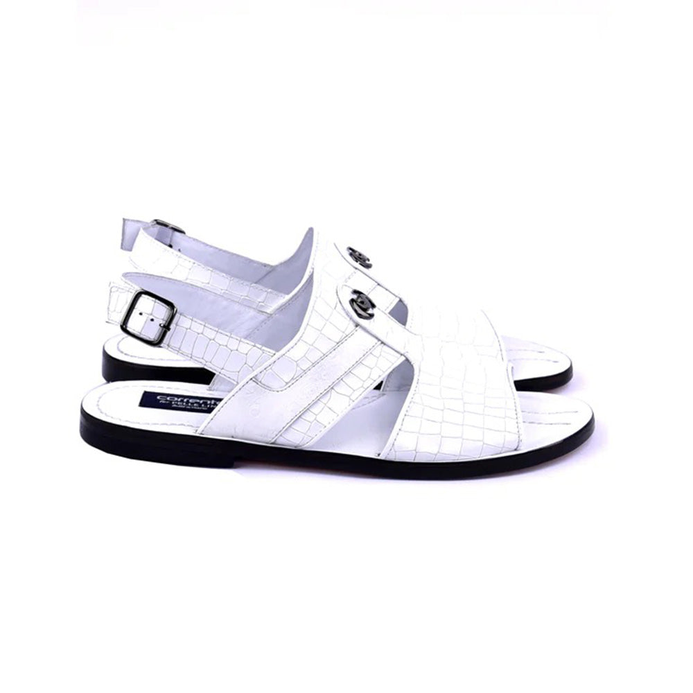 Corrente Embossed Leather & Ostrich Sandals White