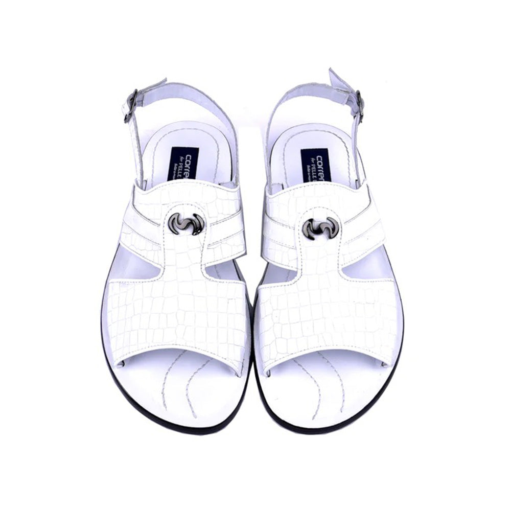 Corrente Embossed Leather & Ostrich Sandals White