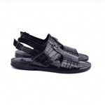 Corrente Embossed Leather & Ostrich Sandals Black