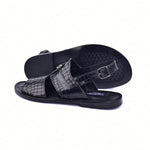 Corrente Embossed Leather & Ostrich Sandals Black