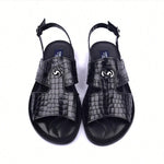 Corrente Embossed Leather & Ostrich Sandals Black