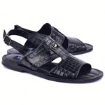 Corrente C0074-5829S Embossed Leather & Ostrich Sandals Black