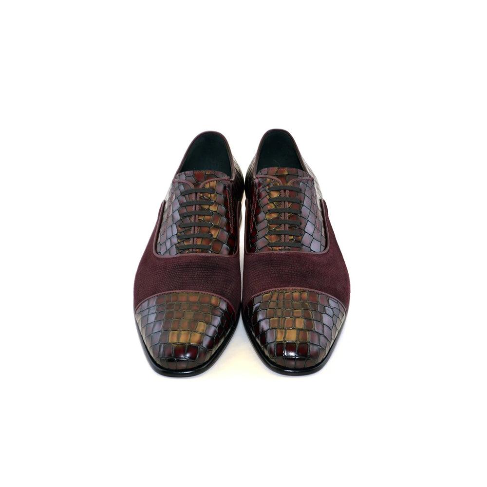 Corrente C01-5796 Cap Toe Fake Lace Shoes Burgundy