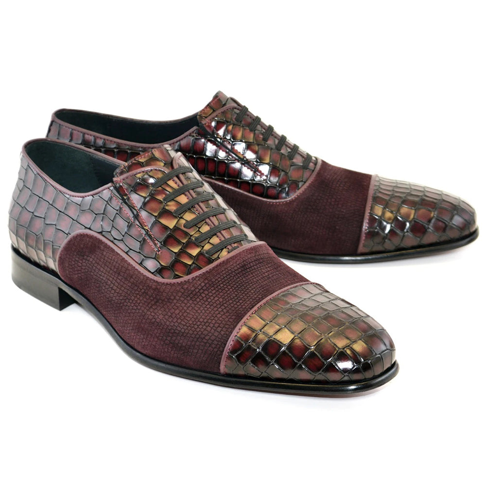 Corrente C01-5796 Cap Toe Fake Lace Shoes Burgundy