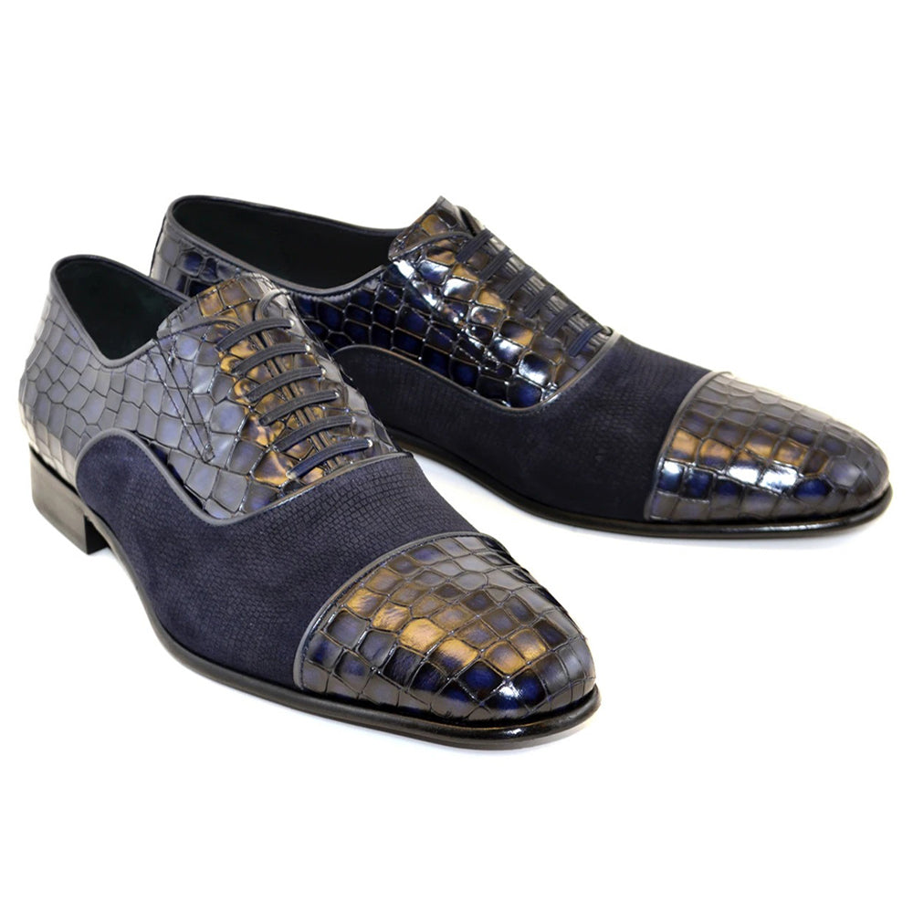 Corrente C014-5796 Cap Toe Fake Lace Shoes Navy