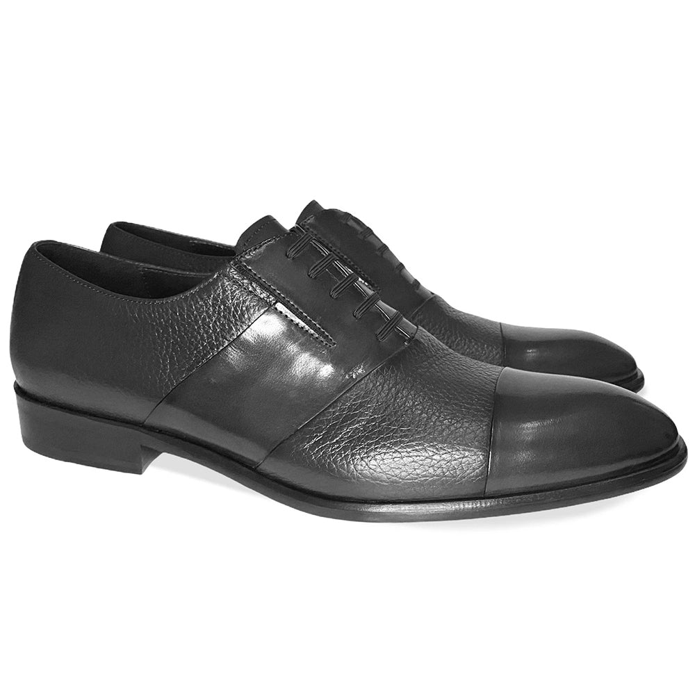 Corrente C0141-5691 Cap Toe Fake Lace Deerskin Shoes Black
