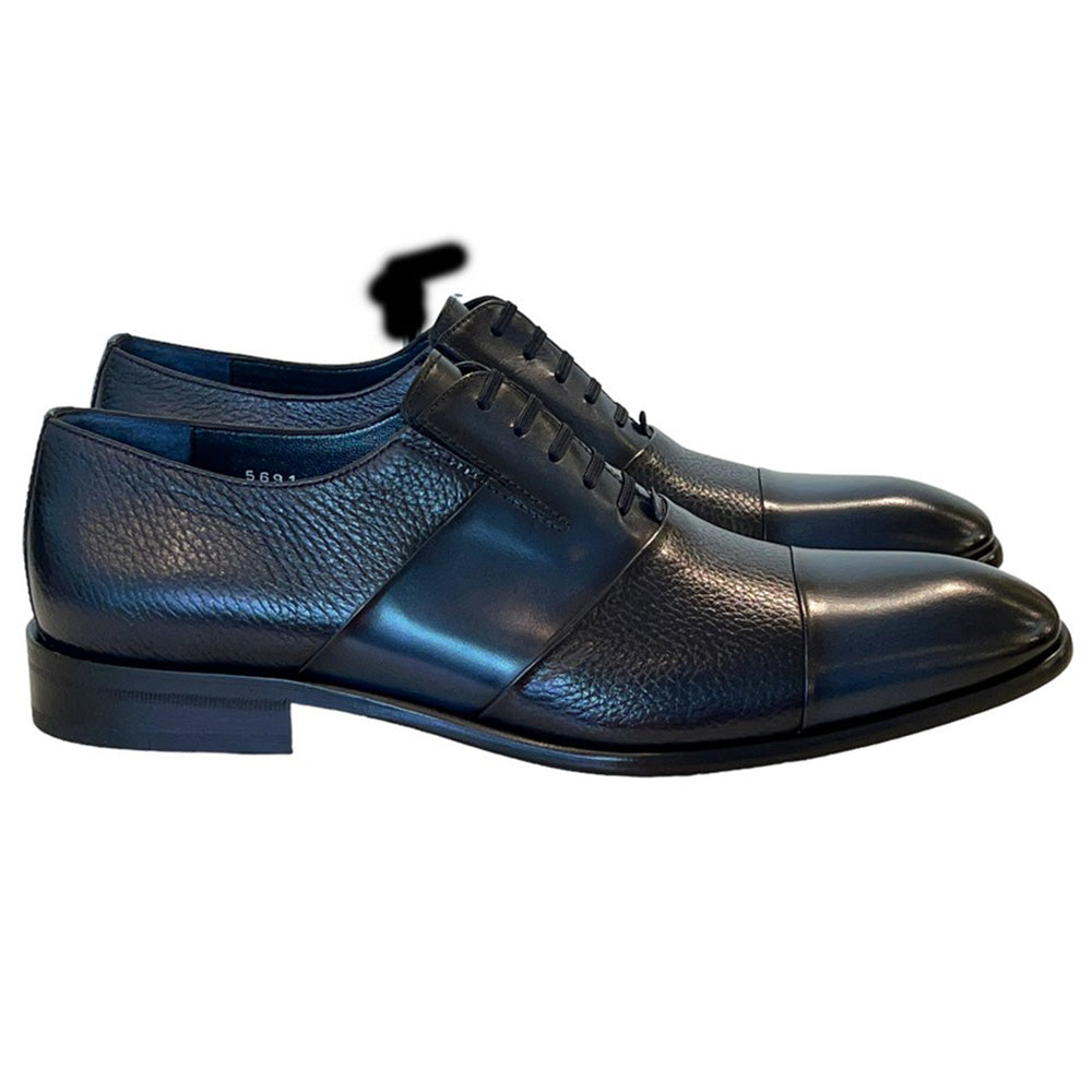 Corrente C0143-5691 Deerskin Cap-Toe Tie-Less Shoes Navy
