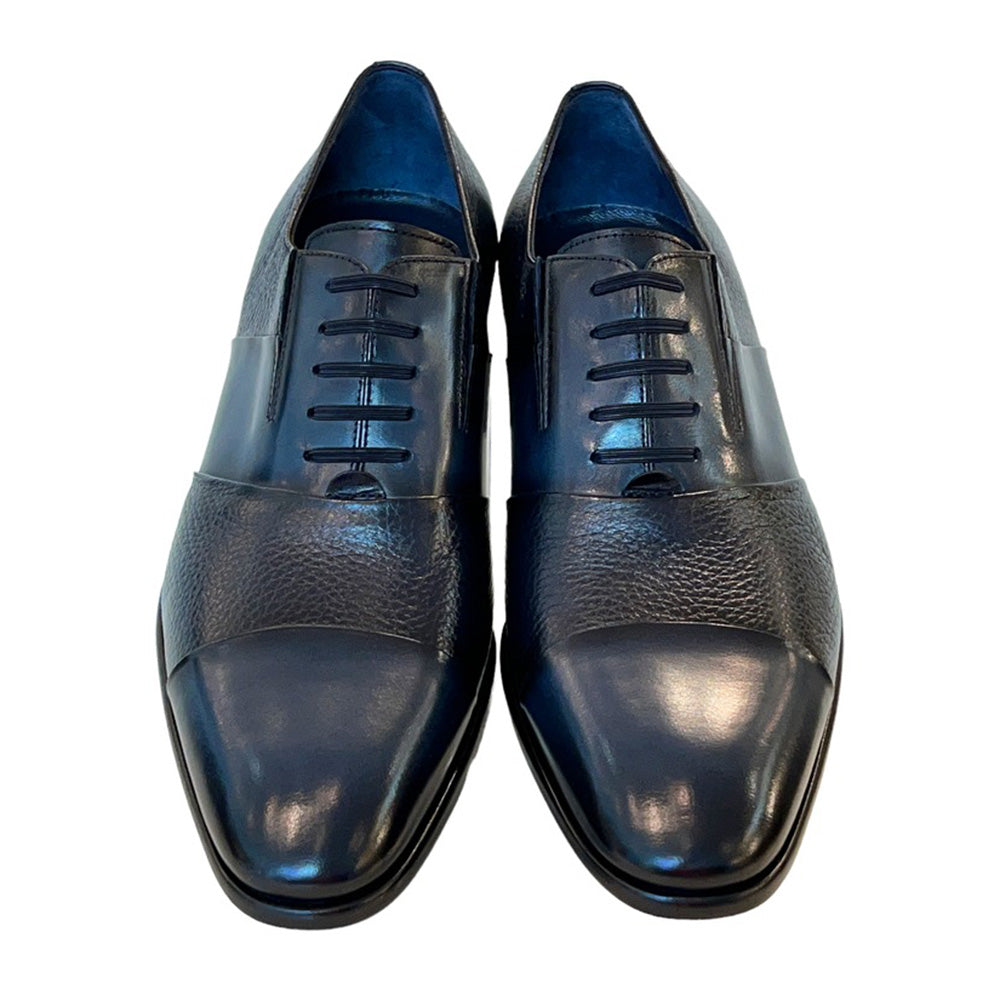 Corrente C0143-5691 Deerskin Cap-Toe Tie-Less Shoes Navy