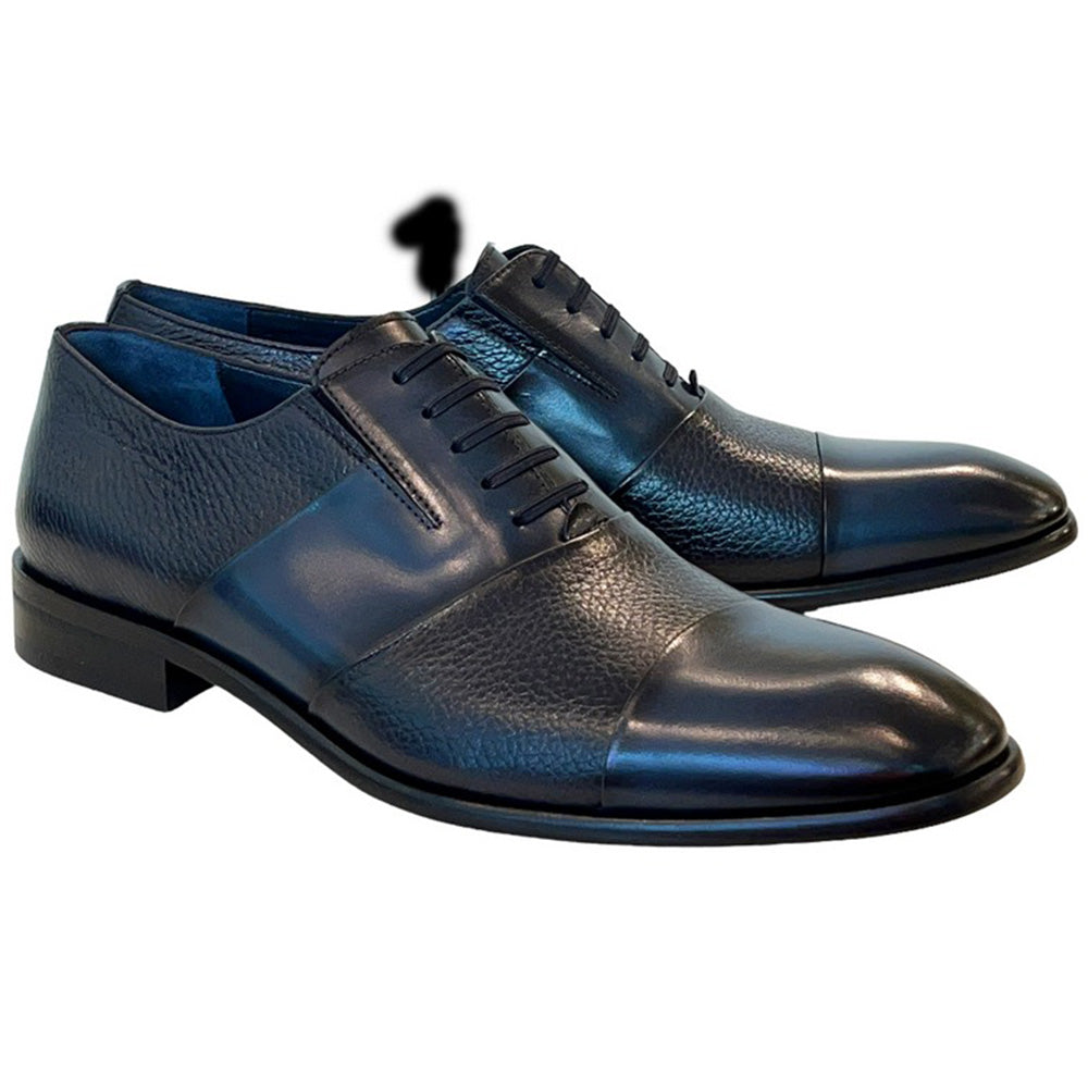 Corrente C0143-5691 Deerskin Cap-Toe Tie-Less Shoes Navy