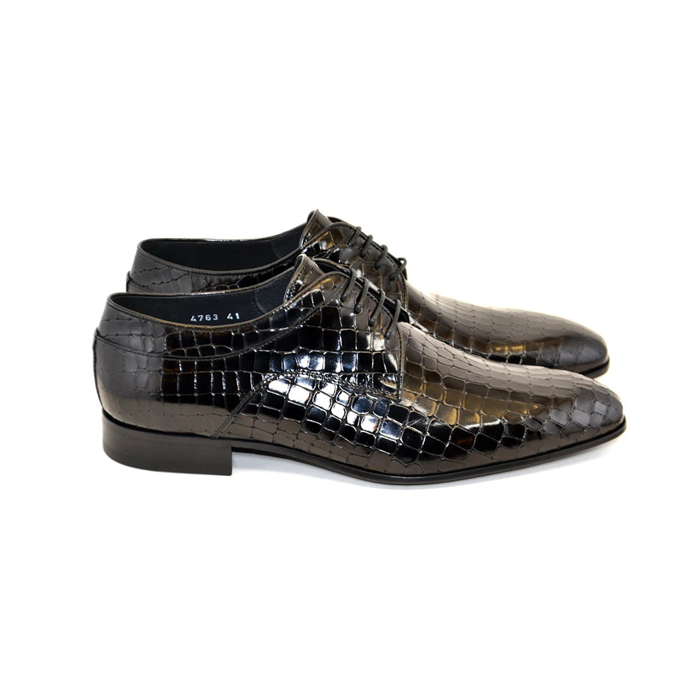 Corrente C015-4763 Croco Print Lace Up Shoes Black