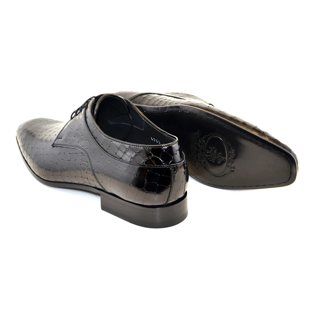Corrente C015-4763 Croco Print Lace Up Shoes Black