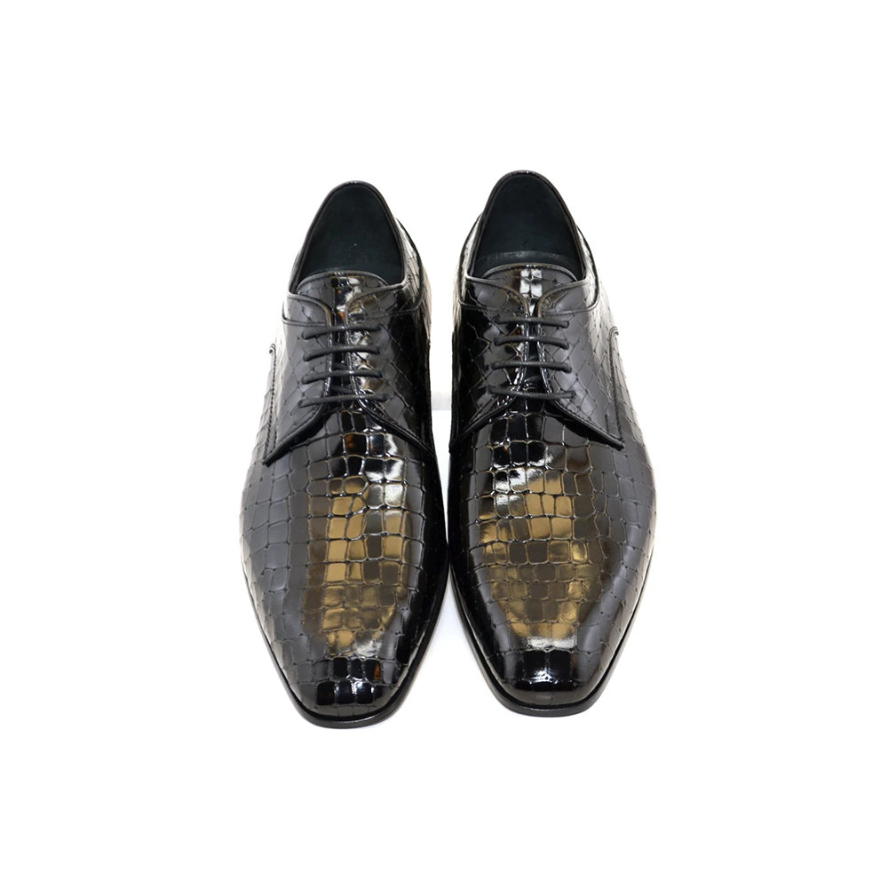 Corrente C015-4763 Croco Print Lace Up Shoes Black