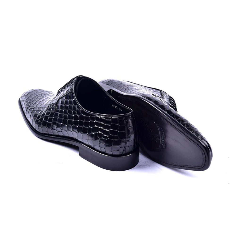 Corrente C015-6291 Croco Print Lace Up Shoes Black