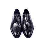 Corrente C015-6291 Croco Print Lace Up Shoes Black