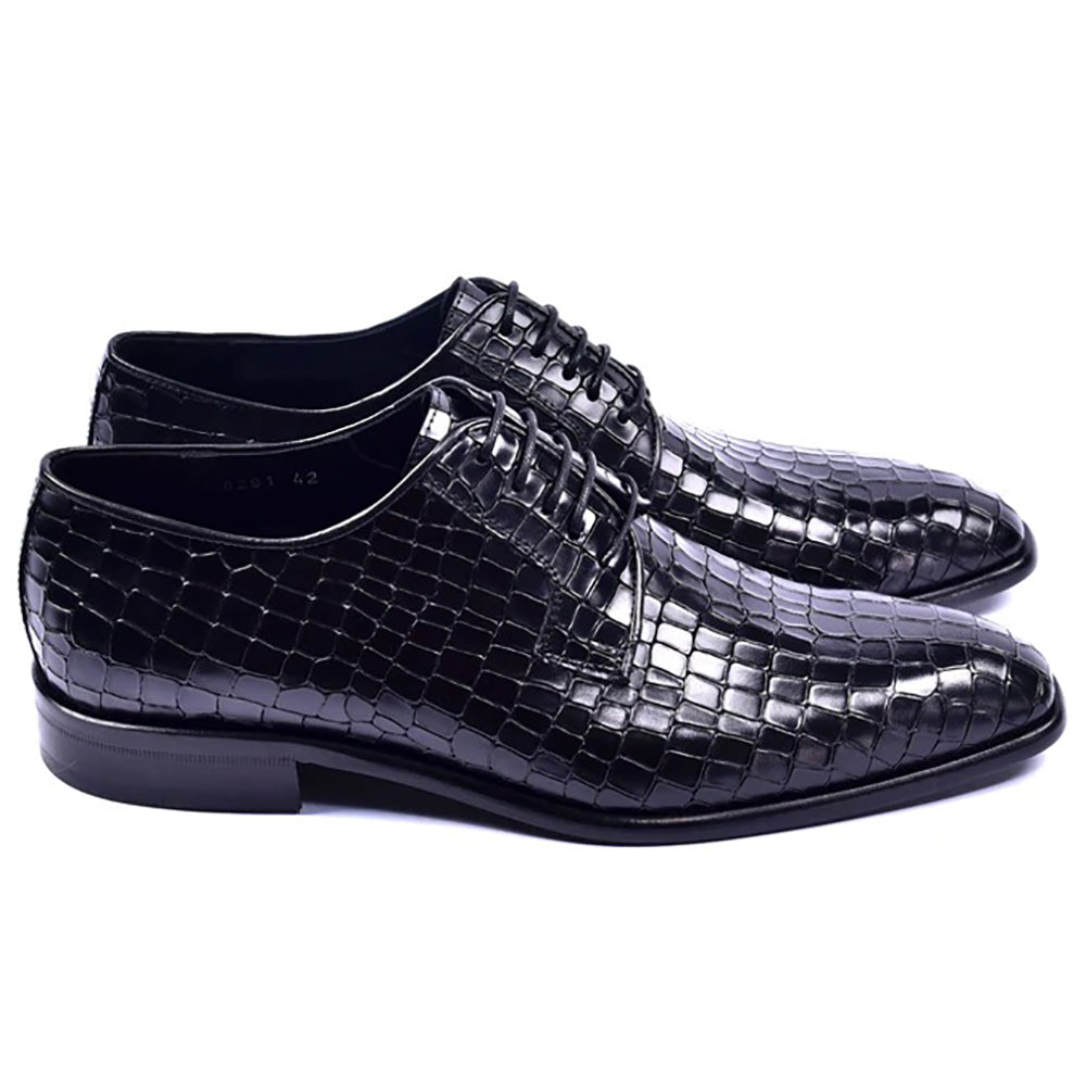 Corrente C015-6291 Croco Print Lace Up Shoes Black