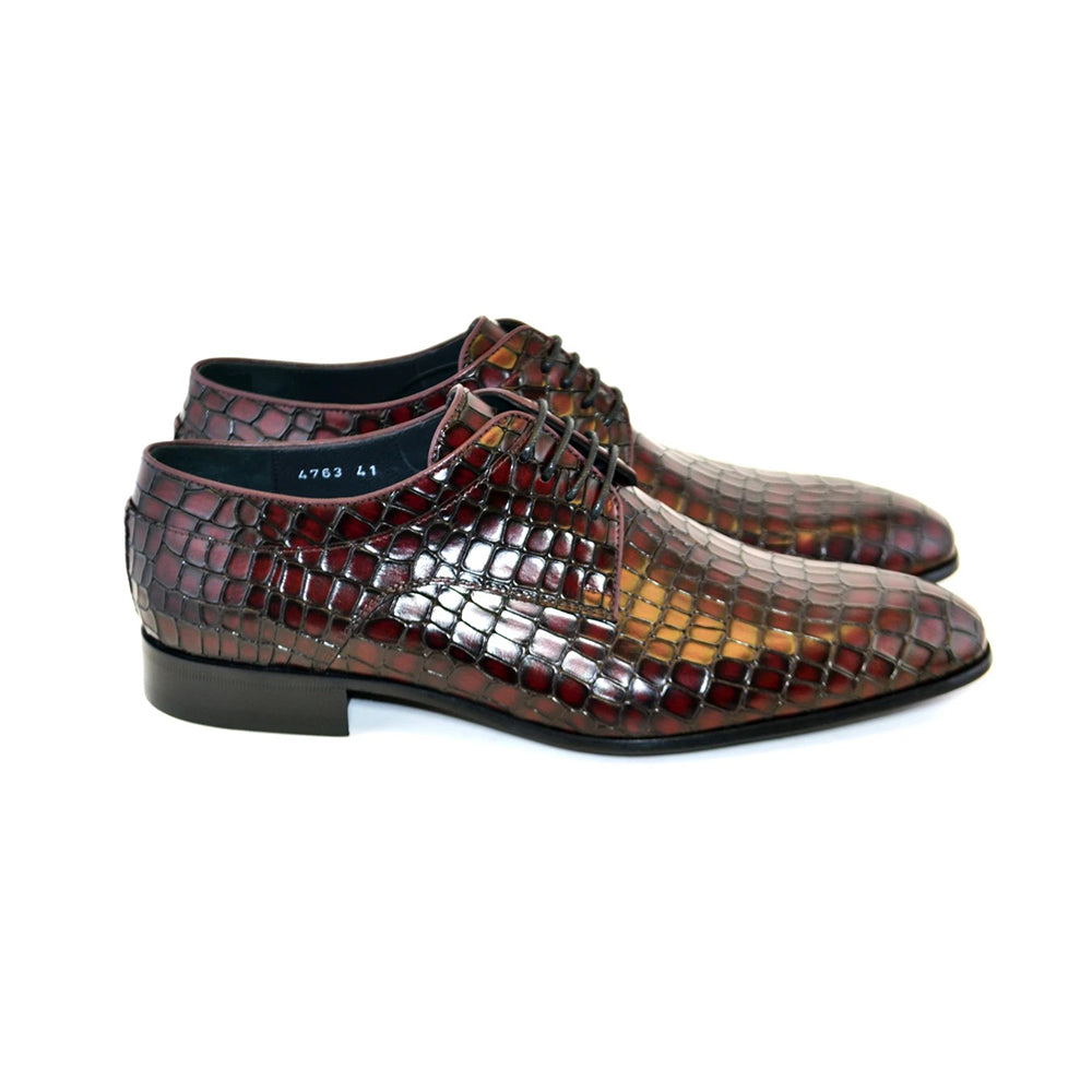 Corrente C016-4763 Croco Print Lace Up Shoes Burgundy