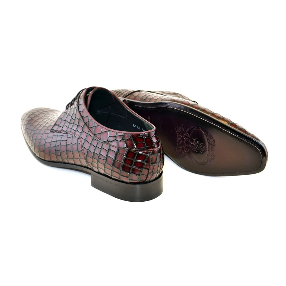 Corrente C016-4763 Croco Print Lace Up Shoes Burgundy
