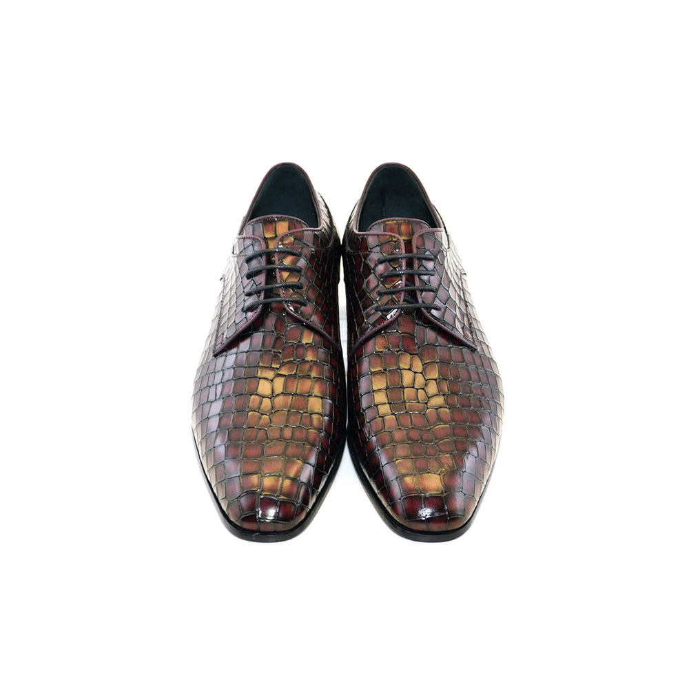 Corrente C016-4763 Croco Print Lace Up Shoes Burgundy