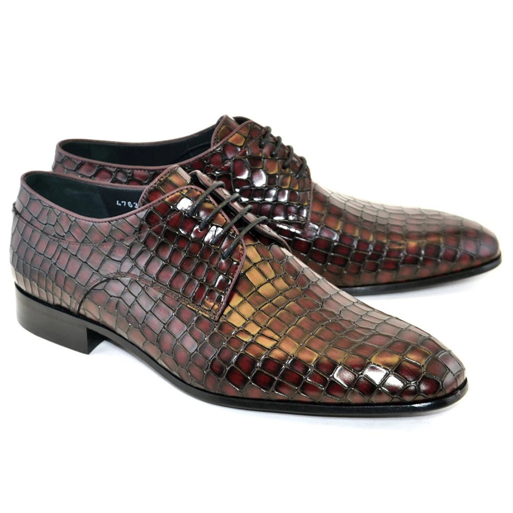 Corrente C016-4763 Croco Print Lace Up Shoes Burgundy