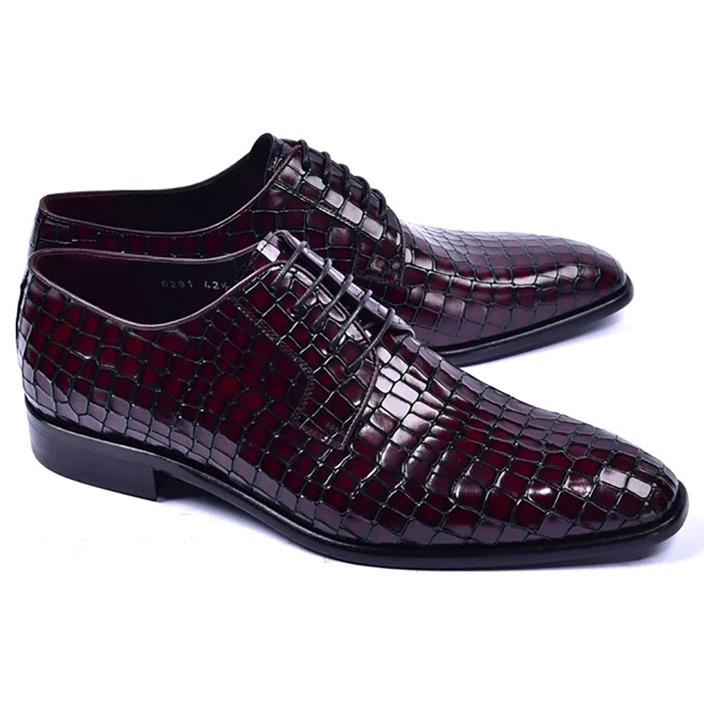 Corrente C1506-6291 Croco Print Lace Up Shoes Burgundy